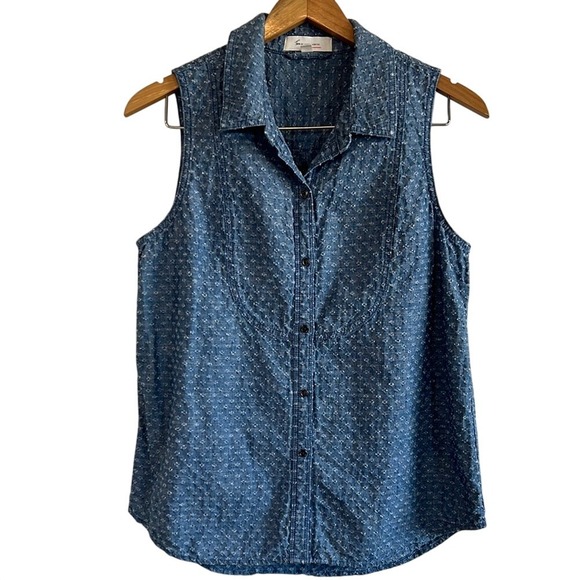 Blue Sleeveless Button-Up Top Two by Vince Camuto women M cottagecore - Picture 1 of 7